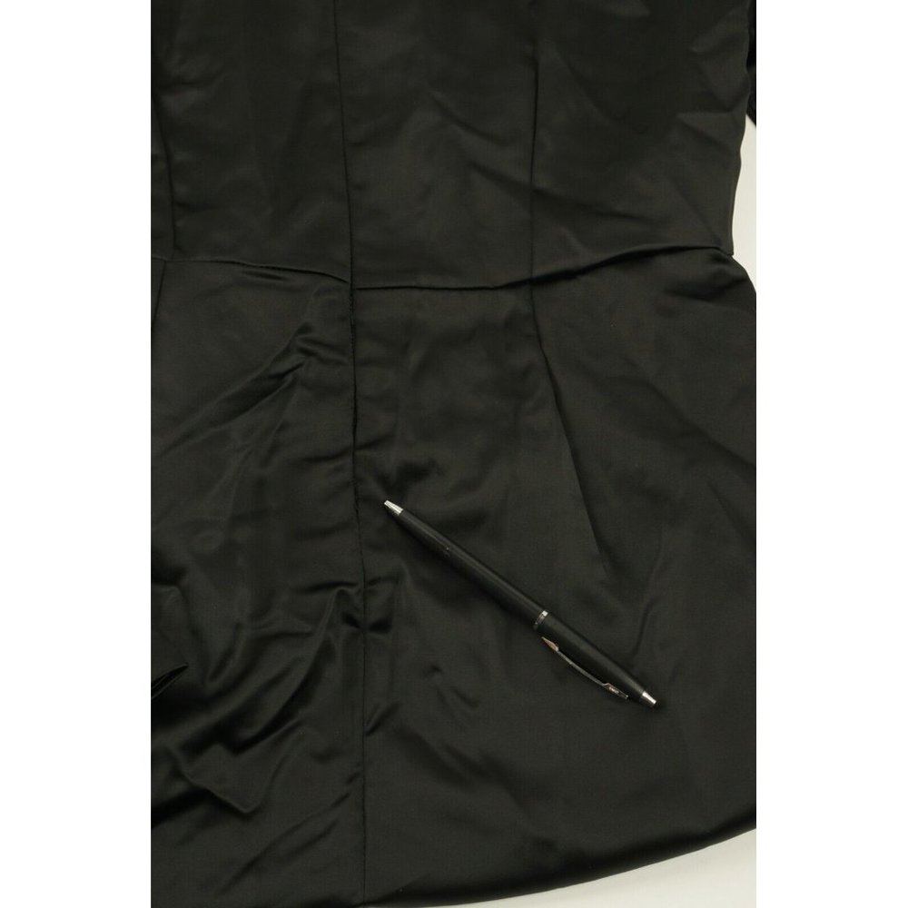 New Ever After Women's S‎ Long Sleeve Black Satin Faux Wrap Tie Waist Mini Dress - Picture 7 of 7